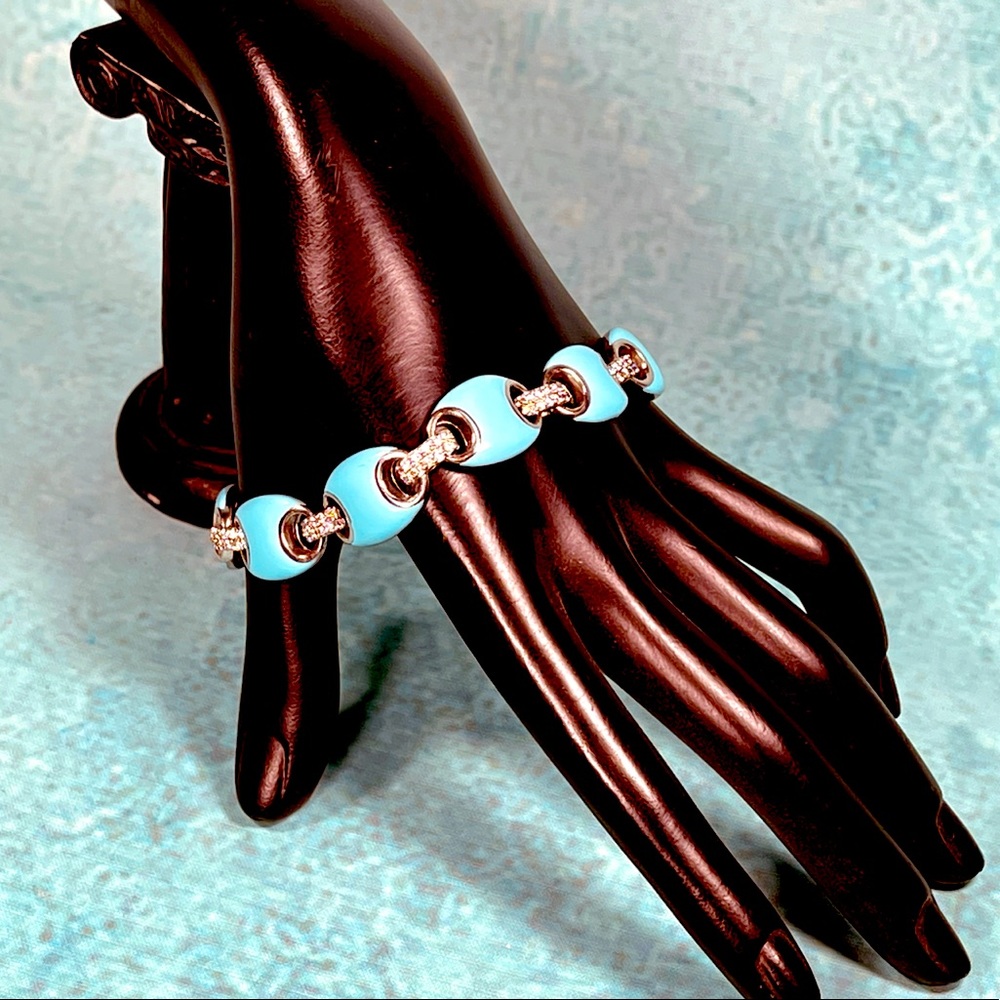 Sterling Silver CZ Blue Enamel Bracelet Hildalgo